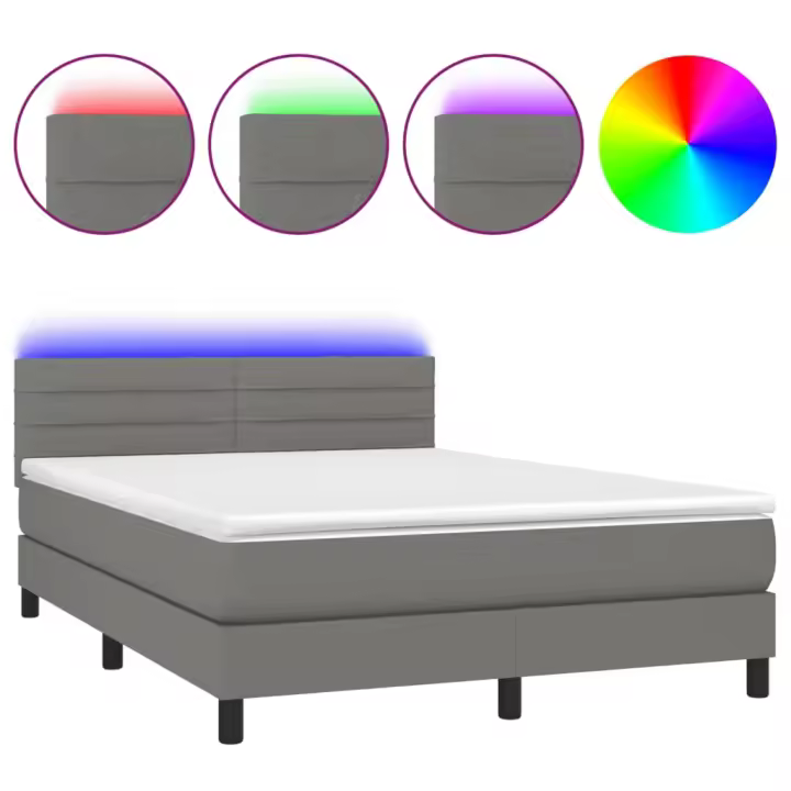 vidaXL Cama box spring colchón y luces LED tela gris oscuro 140x190 cm - 1