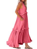 Vestido De Verano Para Mujer Con Camisola Y Falda Larga Estilo Europeo Y Americano Sin Mangas Cuello Redondo Polyester Spandex - details 18