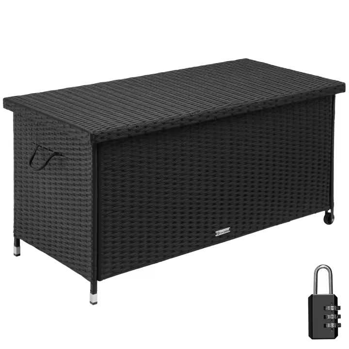 Tectake - Baúl de almacenamiento Kiruna con trenzado de ratán sintético, 120 x 55 x 61,5 cm, 270l  Baúl versátil con gran espacio de almacenamiento  Con protección UV  Robusta estructura de acero con recubrimiento en polvo - 1