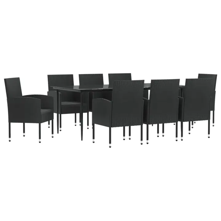vidaXL Juego de comedor de jardín 9 pzas ratán sintético y acero negro - 1