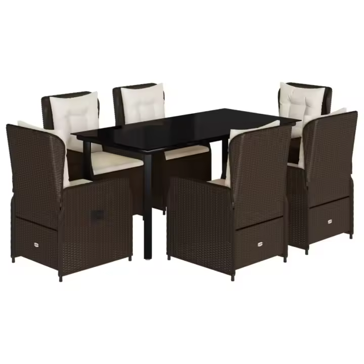 vidaXL Set comedor de jardín 7 pzas con cojines ratán sintético marrón - 1