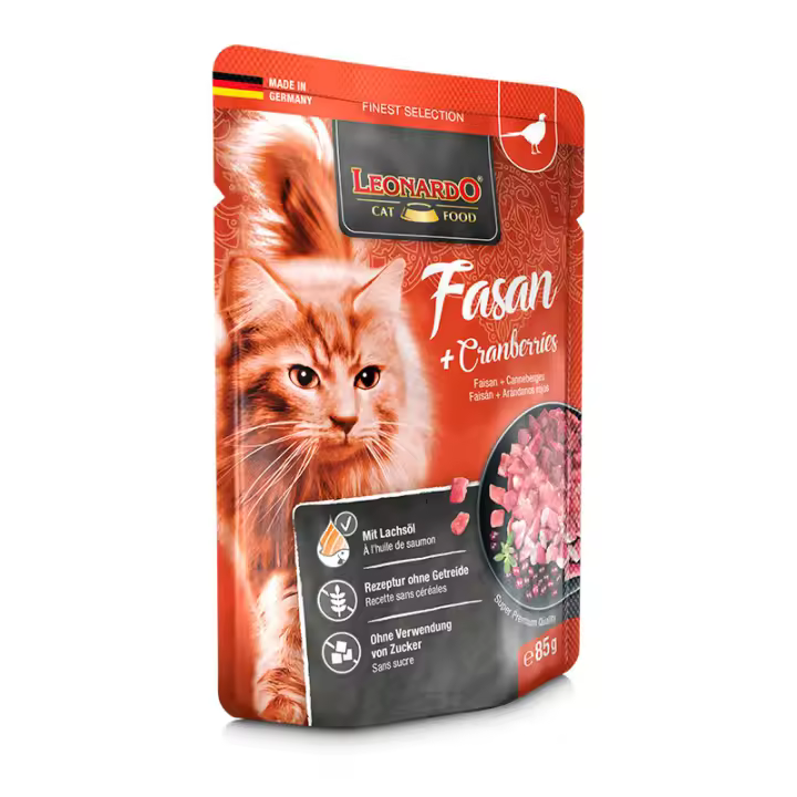 Leonardo Menú Faisán y Arándanos  Sobres para Gatos - 16 unidades x 85 gr - 1