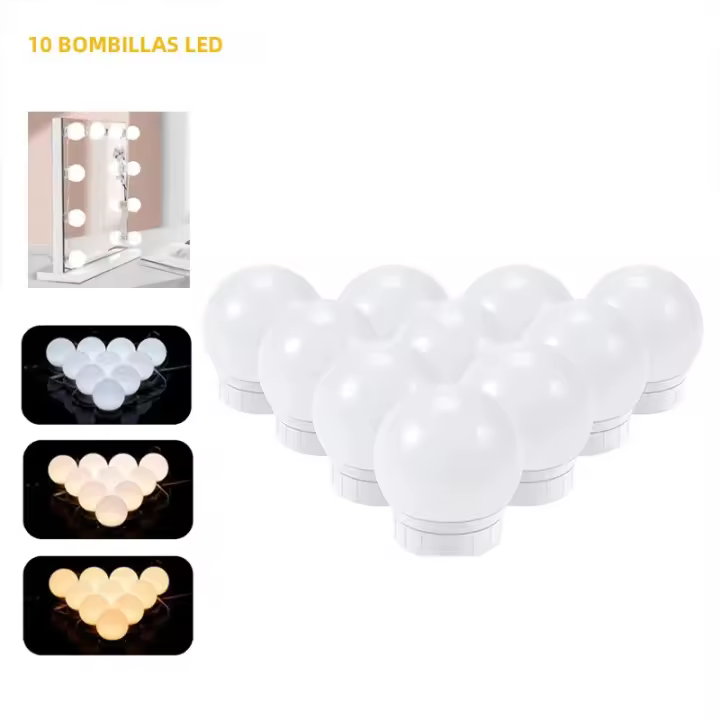 Espejo De Maquillaje LED Con Bombillas Recargables USB Luz De Vestíbulo Baño Y Mesa De Vestir Iluminación Dimmable Lámpara De Pared - 1