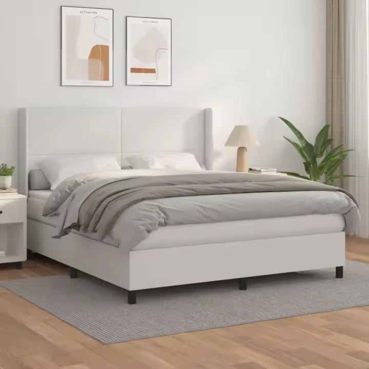vidaXL Cama box spring con colchón cuero sintético blanco 180x200 cm - 1
