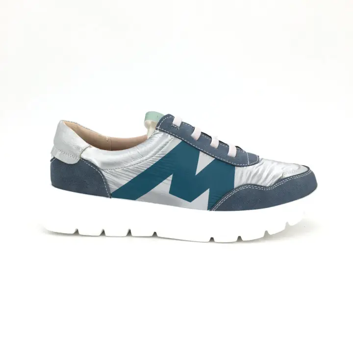 Blucher de Mysoft para mujer, mod.24264, Deportivo combinado plata y azul con cordón elástico y plantilla acolchada - 1