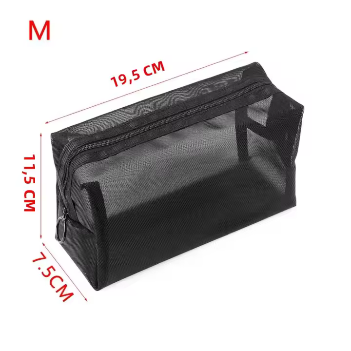 Bolsa De Maquillaje Para Viaje Negra Con Malla Y Cierre De Cremallera Organizador De Cosméticos Para Mujeres Bolsa De Lavado De Artículos De Higiene Personal - 1