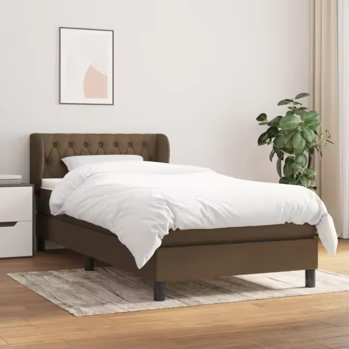 vidaXL Cama box spring con colchón tela marrón oscuro 90x190 cm - 1