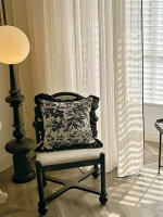 Cortinas De Estilo Francés Antiguo Con Borde Negro Lino Rayado Crema Retro Japonesa Para Balcón Y Sala De Estar - details 2
