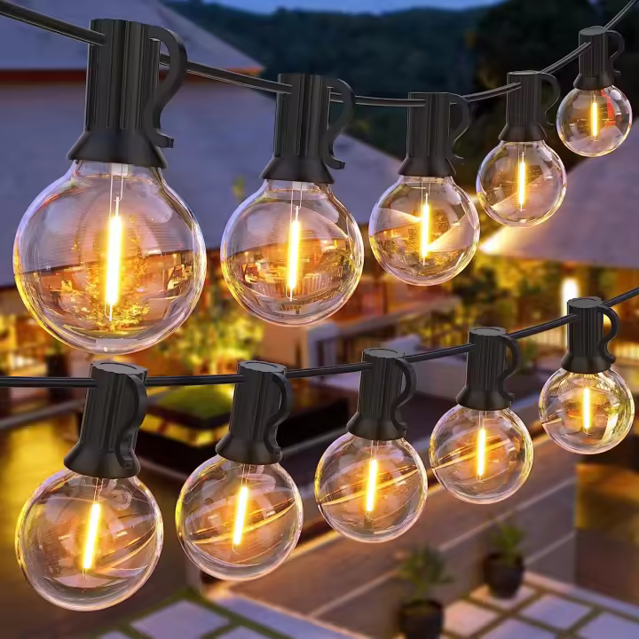 SOMY Guirnalda de Luces Exterior 30M G40 Guirnalda LED Guinguette con 50 Bombillas Guinguette Exterior Impermeable IP44 Base E12 para Patio Exterior Jardín Terraza Guirnalda Luces Guirnalda Exterior - 1