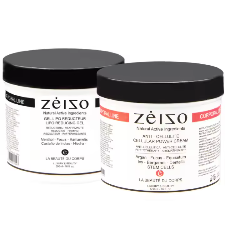 Zeizo Crema Anticelulítica Argán y Células Madre Vegetales 500ml + Gel Reductor Quema-grasas 500ml - Adelgaza y Quema Grasas, Acelera la Circulación, Reafirma y Reduce, Efecto Frío-Calor - 1