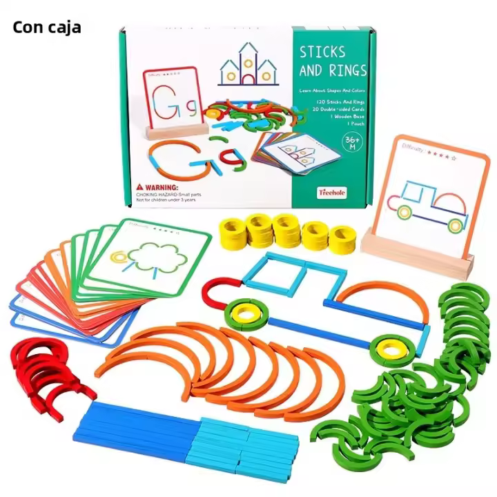 Juguete Educativo Para Niños De Madera Juego De Lógica Y Creatividad Con Palos Y Anillos Juguete Montessori Para Niños Aprendizaje Temprano - 1