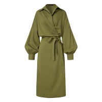 Vestido Largo De Mujer Celmia Con Cinturón Y Manga Larga Vintage Para Fiesta Y Oficina Elegante Moda Casual Midi V-cuello Polyester Spandex - details 4