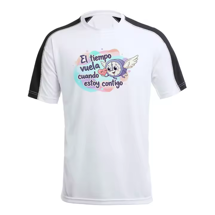 MERCHANDMANIA CAMISETA técnica franja mangas NEGRA frase bonita contigo amor san valentin aniversario enamor san valentin aniversarioados novios tshirt - 1