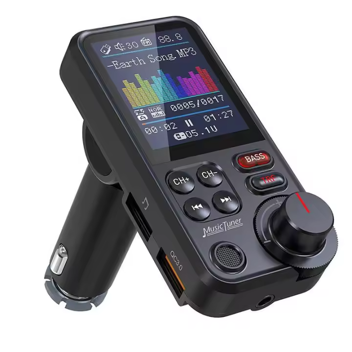Transmisor Bluetooth para Coche, Micrófono DE ALTO Volumen, Cargador de cigarrillos with Bluetooth para Coche, Pantalla a color de 1,8 pulgadas, Carga QC3.0, reproductor de Música with Agudos y graves. - 1