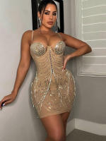 Bodysuit Mini Vestido De Encaje Con Lentejuelas Y Strass Negro Para Mujer Beyprern Estilo Sexy Y Club Para Fiestas Y Cumpleaños - details 4