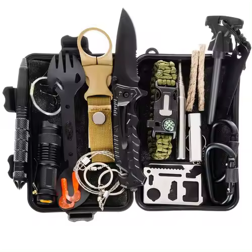 Steel Mule Kit de Supervivencia 32 en 1, Kit de Supervivencia de Emergencia al Aire Libre con Cuchillo / Linterna táctica para Acampar / Brújula/ Senderismo / Caza / Aventuras al Aire Libre / Regalo / Montaña / Pescar /  Fuego / Pulsera / Herramienta - 1