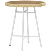 Outsunny Mesa Auxiliar de Ratán Sintético Mesa de Centro Redonda con Tablero de Madera Plástica y Marco de Acero Galvanizado Carga 30 kg para Terraza Balcón Jardín 50x50x55 cm Natural - details 0