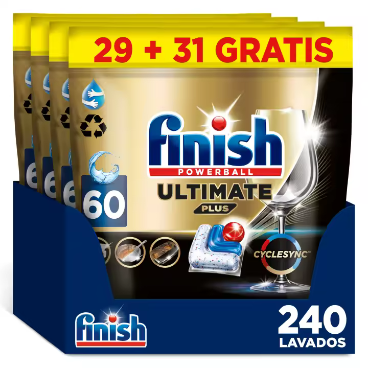 Finish Powerball ULTIMATE PLUS ALL IN 1 x60 x120 x180 x240 Pastillas para Lavavajillas, Limpieza Intensiva, Elimina Restos Quemados, Brillo Diamante, Cuida y Protege - 1