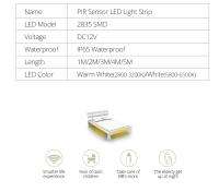 Tira De LED Con Sensor De Movimiento PIR 1-5m IP65 Impermeable DC 12V Para Automatización De Luces En Escaleras Armario Cocina Color Temperatura Blanca / Cálida - details 2