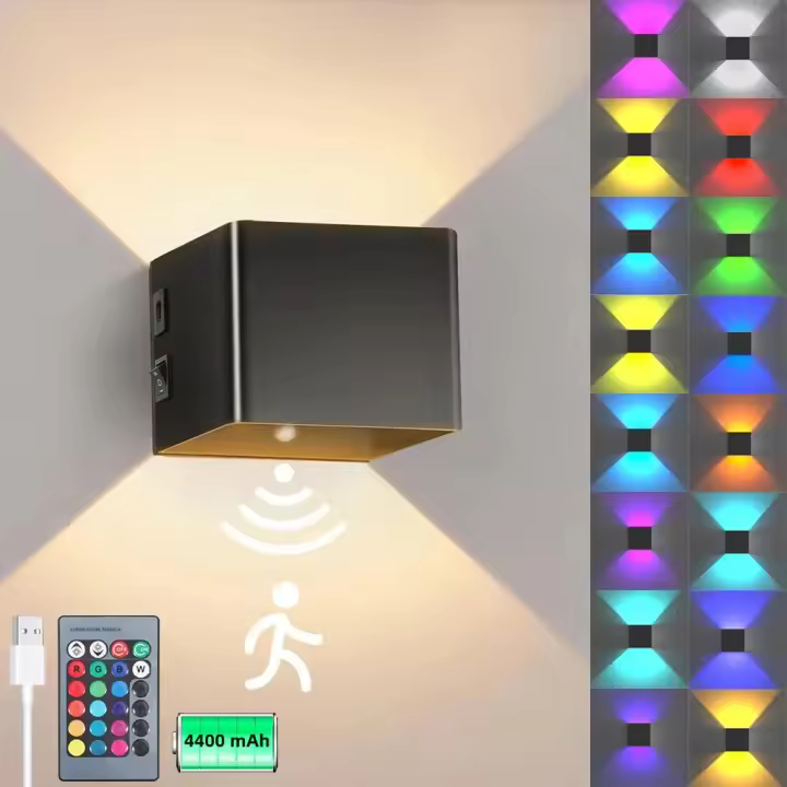 Lámpara De Pared LED Recargable Con Control Remoto Y Luz RGB Iluminación Ajustable Sin Cable Decoración Moderna Para El Hogar - 1