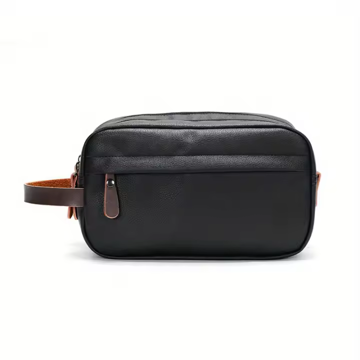 Bolso Retro Negro Para Hombres Bolso De Viaje Portátil Para Almacenamiento De Artículos De Higiene Personal Cierre De Doble Cremallera Impermeable Y Casual - 1