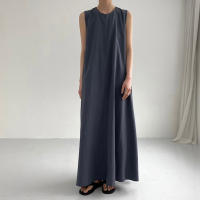 Vestido Maxi De Verano Para Mujer REALEFT 2024 Color Sólido Elegante Con Bolsillos Cintura Suelta Sin Mangas Casual Largo Hasta La Rodilla Material Algodón Y Poliéster - details 14