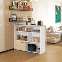 HOMCOM Mesa de Bar Extensible con Ala Plegable Mesa de Bistró con Compartimientos de Almacenamiento y 1 Puerta para Cocina Comedor 116x79,5x91 cm Blanco - details 1