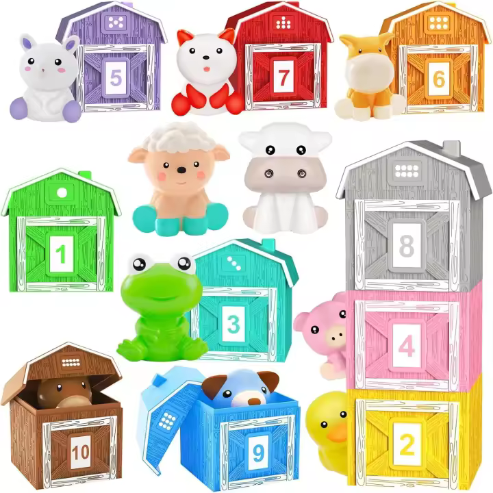 Juguetes Montessori Para Bebés Juego De Colores Y Números Con Muñecos De Dedo De Animal De Granja Para Niños De 3-6 Años - 1