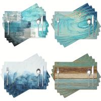 4pcs Modernos Tapetes De Comedor De Arte Abstracto Textura De Madera Y Mármol Pintura Al Óleo Decoración De Hogar Juego Familiar De Utensilios De Mesa - details 0