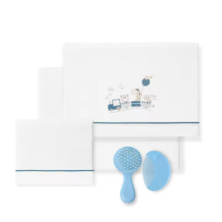 Conjunto 3Pcs Cama 60X120(Lençol152X102+Lençol B.120X60X12+Almofada60X30)-Algodão-Jirafa-B/Azul Scur B.Active - 1