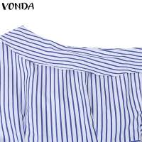 VONDA Vestido Maxi Elegante Para Mujer 2024 Con Rayas Bohemio Casual Manga Larga Hombro Descubierto Sin Capucha Fiesta Longitud Del Vestido Hasta El Tobillo - details 6