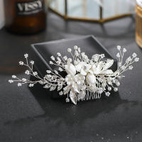 Peine De Flor De Perla Para Mujer Accesorio Elegante De Cabello Para Boda Joyería De Cabeza De Aleación De Zinc Plata - details 3