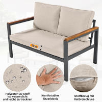 Juego de salón, juego de muebles de Jardín de Estructura de Maple galvanizado, (juego ancho, juego de Comedor de 4 piezas, 1 sofá de 2 plazas, 2 Sillas individuales, 1 Mesa), tablero y reposabrazos de Madera de Acacia - details 4