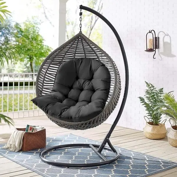 Columpio colgante tipo huevo para jardín, silla hamaca con asiento grueso y cojines (solo incluye cojín del asiento) - 1