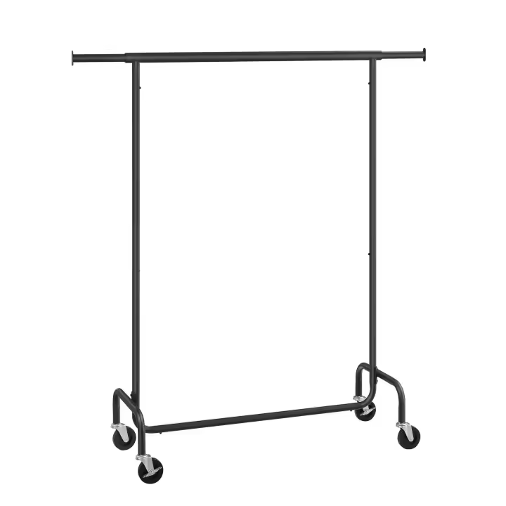 SONGMICS Burro Ropa con Ruedas, Perchero Burro Extensible con Carga Pesada, Capacidad de Carga de 130 kg, Fácil de Montar, Portátil, Blanco Mate/Negro Mate/Plata - 1