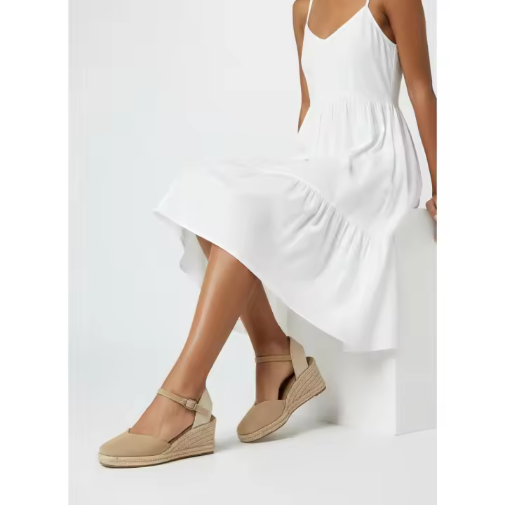 Calzados soraia, Alpargatas de Cuña con Plataforma para Mujer - Sandalias de Esparto con Tira al Tobillo, Punta Cerrada y Acabado en Gamuza Sintética - Calzado Cómodo de Verano Estilo Boho Chic - 1