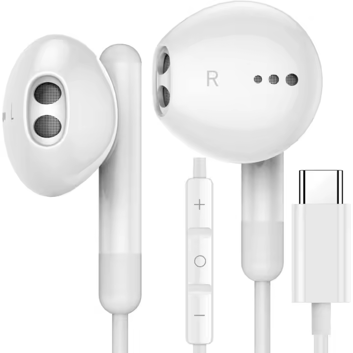 Auriculares USB C, auriculares intrauditivos con cable USB tipo C, HiFi, digitales, con micrófono, estéreo, graves, cancelación de ruido, compatibles, color blanco - 1