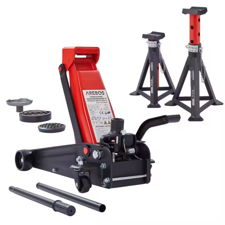 Arebos Gato hidráulico 3T con pedal, 2 caballetes, capacidad de carga de 3 toneladas, gato hidráulico para taller y aficiones - 1
