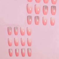 24pcs/set Uñas Postizas Cortas En Gradient Nude Rosa Jalea Brillante Estilo Cuadrado Ballet Frances Reutilizables Press on Falsas Uñas - details 25
