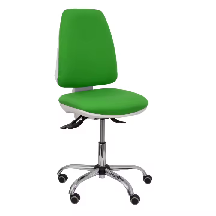 Silla de Oficina Ergonómica Piqueras Y Crespo Blanca con Respaldo Verde y Ruedas de Parqué - 1