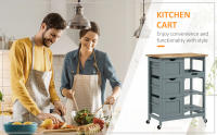 Carro de Cocina Carrito Auxiliar con Ruedas Tablero de Madera 3 Cajones 2 Estantes Abiertos y Bandeja Extraíble para Comedor Salón 67x37x85,5 cm Gris - details 0