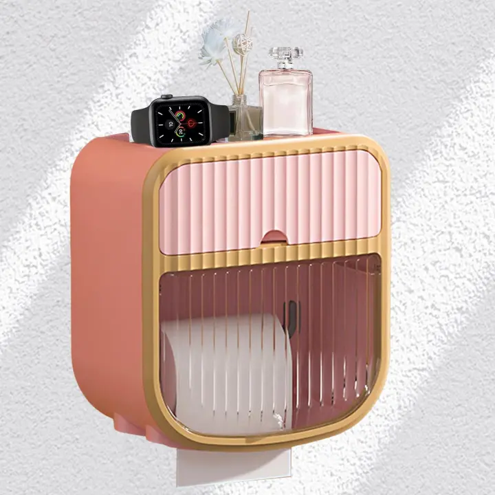 Portarrollos de papel higiénico, dispensadores de papel higiénico de montaje en pared con cajón, caja de plástico autoadhesiva para papel higiénico para baño, cocina, sala de estar (blanco) - 1