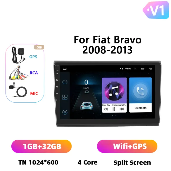 Podofo Radio de coche Android 2 Din para Fiat Bravo 2008 2009 2010 2011 2012 2013 Carplay 8+128GB AI Voice WIFI+4G DSP GPS Navegación Multimedia Reproductor de Video - 1