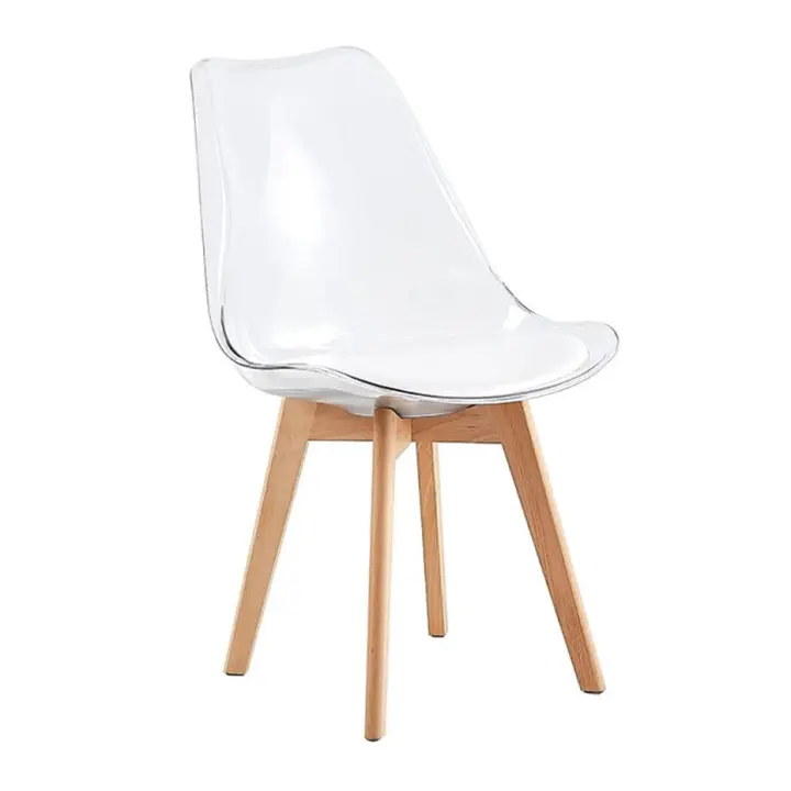 ORION91 Silla DRACO Transparente Asiento Acolchado Piel Sintética Blanco y Patas Haya 54x81x48cm Comedor Oficina Salón Teletrabajo Cocina - SpazioLuzio - 1