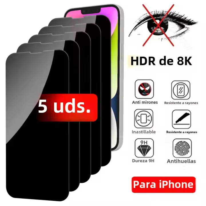 Protector De Pantalla Anti-Spy Para iPhone 15 14 13 12 11 pro Max Mini Vidrio De Privacidad Compatible Con X XS Max 7 8 6 plus SE 2022 Pack De 5 - 1