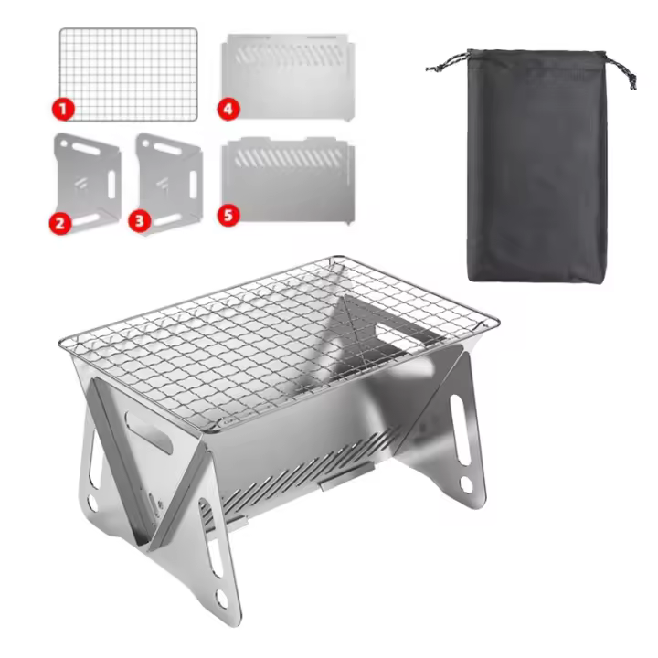 BOPORO Barbacoa Portátil: Parrilla de Acero Inoxidable Plegable para Camping Al Aire Libre - 1