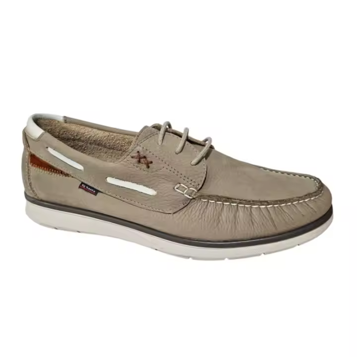 Zapato Marca Dj Santa. Nautico Hombre Piel Nobuck Beig Referencia: 14227 Beig DJ SANTA  Nautico hombre con cordonera fabricado en piel nobuck beig, pieza piel cuero en talón lateral y detalle pasado hilo zona cordonera . - 1
