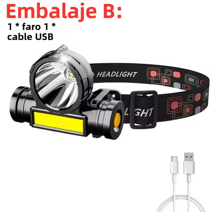 Linterna Frontal LED Recargable Con Sensor Para Camping Y Pesca Luz De Banda Potente Impermeable 5 Estiloslampara De Corbata - 1