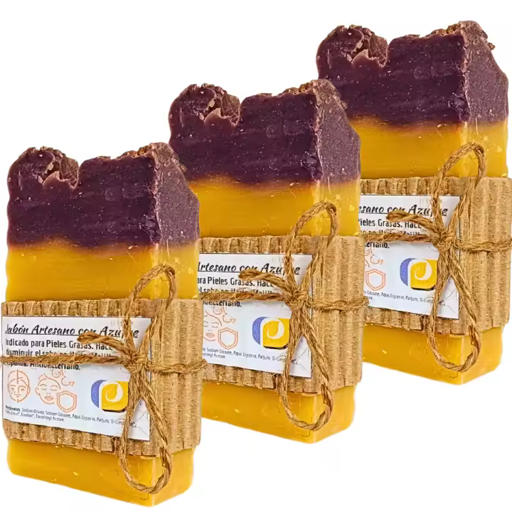 3 Jabones Artesanos Naturales de Azufre. PumarShop Cinnia Natura. Piel Grasa. Acné. Limpiador facial. Puntos Negros. Pack Ahorro. Hecho a Mano - 1
