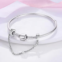 Cadena De Seguridad Platinada De Plata Con Bolas Para Pulsera Original Joyería Hecha a Medida Clip De Estopilla Charm Adecuado Para Joyería - details 12